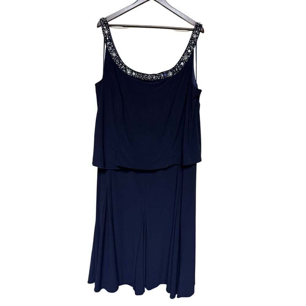 Alex Evening Women's Dress Sleeveless Beaded Jersey Cobalt Blue Plus Size 24W